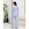 Ekouaer Pajamas for Women Set Long Sleeve Ribbed Knit Fall Lounge Set | Slim Fit Tops and Wide Leg Pants with Pockets, Soft Pjs, Casual Loungewear, 2 Piece Matching Set(Light Bule)