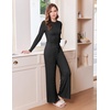 Ekouaer Pajamas for Women Set Long Sleeve Ribbed Knit Fall Lounge Set | Slim Fit Tops and Wide Leg Pants with Pockets, Soft Pjs, Casual Loungewear, 2 Piece Matching Set(Black)