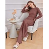 Ekouaer Pajamas for Women Set Long Sleeve Ribbed Knit Fall Lounge Set | Slim Fit Tops and Wide Leg Pants with Pockets, Soft Pjs, Casual Loungewear, 2 Piece Matching Set(Dark Red)