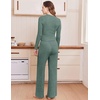 Ekouaer Pajamas for Women Set Long Sleeve Ribbed Knit Fall Lounge Set | Slim Fit Tops and Wide Leg Pants with Pockets, Soft Pjs, Casual Loungewear, 2 Piece Matching Set(Green)