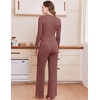Ekouaer Pajamas for Women Set Long Sleeve Ribbed Knit Fall Lounge Set | Slim Fit Tops and Wide Leg Pants with Pockets, Soft Pjs, Casual Loungewear, 2 Piece Matching Set(Dark Red)