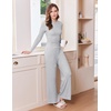 Ekouaer Pajamas for Women Set Long Sleeve Ribbed Knit Fall Lounge Set | Slim Fit Tops and Wide Leg Pants with Pockets, Soft Pjs, Casual Loungewear, 2 Piece Matching Set(Light Gray)