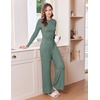 Ekouaer Pajamas for Women Set Long Sleeve Ribbed Knit Fall Lounge Set | Slim Fit Tops and Wide Leg Pants with Pockets, Soft Pjs, Casual Loungewear, 2 Piece Matching Set(Green)