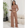 Ekouaer Pajamas for Women Set Long Sleeve Ribbed Knit Fall Lounge Set | Slim Fit Tops and Wide Leg Pants with Pockets, Soft Pjs, Casual Loungewear, 2 Piece Matching Set(Caramel)