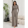 Ekouaer Pajamas for Women Set Long Sleeve Ribbed Knit Fall Lounge Set | Slim Fit Tops and Wide Leg Pants with Pockets, Soft Pjs, Casual Loungewear, 2 Piece Matching Set(Brown)