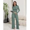 Ekouaer Pajamas for Women Set Long Sleeve Ribbed Knit Fall Lounge Set | Slim Fit Tops and Wide Leg Pants with Pockets, Soft Pjs, Casual Loungewear, 2 Piece Matching Set(Green)