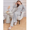 Ekouaer Pajamas for Women Set Long Sleeve Ribbed Knit Fall Lounge Set | Slim Fit Tops and Wide Leg Pants with Pockets, Soft Pjs, Casual Loungewear, 2 Piece Matching Set(Light Gray)