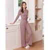 Ekouaer Pajamas for Women Set Long Sleeve Ribbed Knit Fall Lounge Set | Slim Fit Tops and Wide Leg Pants with Pockets, Soft Pjs, Casual Loungewear, 2 Piece Matching Set(Dusty Rose)