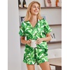 Ekouaer Satin Pajamas for Women Silk Pjs Short Set 2 Piece Lounge Sets | Short Sleeve Button Up Sleepwear,Notch Collar,Sleep,Bridal,Maternity,Postpartum,Wedding Party,Daily,Working from Home,Gifts(Hawaii Green Leaves)