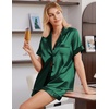 Ekouaer Satin Pajamas for Women Silk Pjs Short Set 2 Piece Lounge Sets | Short Sleeve Button Up Sleepwear,Notch Collar,Sleep,Bridal,Maternity,Postpartum,Wedding Party,Daily,Working from Home,Gifts(Green)