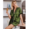 Ekouaer Satin Pajamas for Women Silk Pjs Short Set 2 Piece Lounge Sets | Short Sleeve Button Up Sleepwear,Notch Collar,Sleep,Bridal,Maternity,Postpartum,Wedding Party,Daily,Working from Home,Gifts(Dark Army Green)
