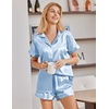 Ekouaer Satin Pajamas for Women Silk Pjs Short Set 2 Piece Lounge Sets | Short Sleeve Button Up Sleepwear,Notch Collar,Sleep,Bridal,Maternity,Postpartum,Wedding Party,Daily,Working from Home,Gifts(Light Blue)