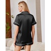 Ekouaer Satin Pajamas for Women Silk Pjs Short Set 2 Piece Lounge Sets | Short Sleeve Button Up Sleepwear,Notch Collar,Sleep,Bridal,Maternity,Postpartum,Wedding Party,Daily,Working from Home,Gifts(Black)