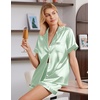 Ekouaer Satin Pajamas for Women Silk Pjs Short Set 2 Piece Lounge Sets | Short Sleeve Button Up Sleepwear,Notch Collar,Sleep,Bridal,Maternity,Postpartum,Wedding Party,Daily,Working from Home,Gifts(Light Green)