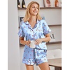 Ekouaer Satin Pajamas for Women Silk Pjs Short Set 2 Piece Lounge Sets | Short Sleeve Button Up Sleepwear,Notch Collar,Sleep,Bridal,Maternity,Postpartum,Wedding Party,Daily,Working from Home,Gifts(Blue Cherry)