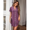 Ekouaer Women’s Nightgown Button Down Nightshirt Short Sleeve Sleep Shirt Dress Boyfriend Sleepdress Soft Pajama Dress(Pruple)