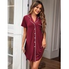 Ekouaer Women’s Nightgown Button Down Nightshirt Short Sleeve Sleep Shirt Dress Boyfriend Sleepdress Soft Pajama Dress(Wine Red)