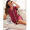 Ekouaer Women’s Nightgown Button Down Nightshirt Short Sleeve Sleep Shirt Dress Boyfriend Sleepdress Soft Pajama Dress(Wine Red)