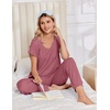 Ekouaer Womens Pajama Sets 2 Piece Lounge Set Short Sleeve Jogger Pants Pjs(Grey Purple Red)