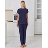 Ekouaer Womens Pajama Sets 2 Piece Lounge Set Short Sleeve Jogger Pants Pjs(Navy)