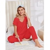 Ekouaer Womens Pajama Sets 2 Piece Lounge Set Short Sleeve Jogger Pants Pjs(Red)