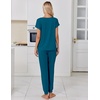 Ekouaer Womens Pajama Sets 2 Piece Lounge Set Short Sleeve Jogger Pants Pjs(Teal)