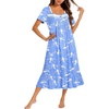 Ekouaer Cotton Long Nightgowns for Women Short Sleeve Night Gown Button House Dress Lace Trim Soft Sleep Shirt(Blue Bird)