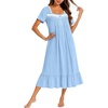 Ekouaer Cotton Long Nightgowns for Women Short Sleeve Night Gown Button House Dress Lace Trim Soft Sleep Shirt(Clear Blue)