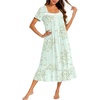 Ekouaer Cotton Long Nightgowns for Women Short Sleeve Night Gown Button House Dress Lace Trim Soft Sleep Shirt(Green Little Flower)