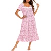 Ekouaer Cotton Long Nightgowns for Women Short Sleeve Night Gown Button House Dress Lace Trim Soft Sleep Shirt(Pink Floral)