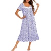 Ekouaer Cotton Long Nightgowns for Women Short Sleeve Night Gown Button House Dress Lace Trim Soft Sleep Shirt(Purple Floral)