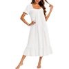 Ekouaer Cotton Long Nightgowns for Women Short Sleeve Night Gown Button House Dress Lace Trim Soft Sleep Shirt(White)