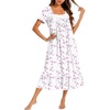 Ekouaer Cotton Long Nightgowns for Women Short Sleeve Night Gown Button House Dress Lace Trim Soft Sleep Shirt(White Pink Floral)