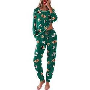 Ekouaer Christmas Pajamas Women Holiday Long Sleeve Sleepwear Lounge Pj Set(Christmas Green Puppies)