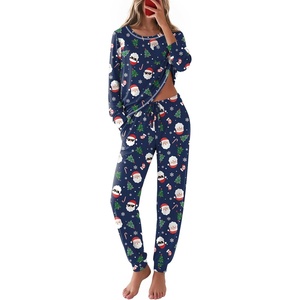 Ekouaer Christmas Pajamas Women Holiday Long Sleeve Sleepwear Lounge Pj Set(Christmas Navy Santa Claus)