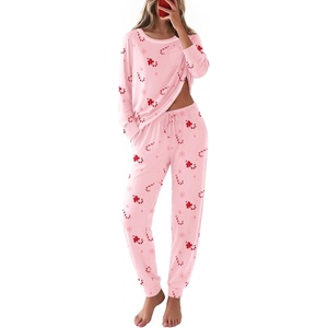 Ekouaer Christmas Pajamas Women Holiday Long Sleeve Sleepwear Lounge Pj Set(Christmas Pink Candy Canes)