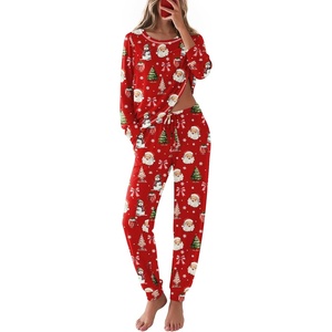 Ekouaer Christmas Pajamas Women Holiday Long Sleeve Sleepwear Lounge Pj Set(Christmas Red Santa)