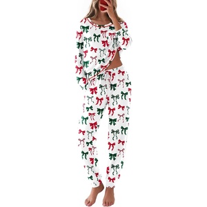 Ekouaer Christmas Pajamas Women Holiday Long Sleeve Sleepwear Lounge Pj Set(Christmas Red&green Bows)