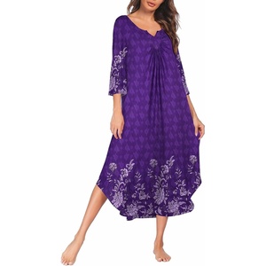 Ekouaer Long Nightgowns for Women Plus Size 3/4 Sleeve Night Gown | Winter Nightgown V Neck Sleepshirts Womens House Dress Maxi Night Shirts Soft Moo Moos for Women Full Length Lounge Dress(Violet Floral)