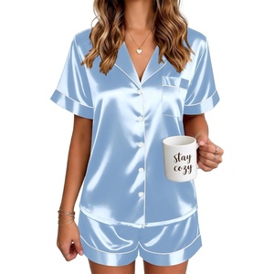 Ekouaer Satin Pajamas for Women Silk Pjs Short Set 2 Piece Lounge Sets | Short Sleeve Button Up Sleepwear,Notch Collar,Sleep,Bridal,Maternity,Postpartum,Wedding Party,Daily,Working from Home,Gifts(Light Blue)
