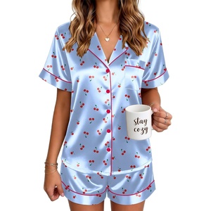 Ekouaer Satin Pajamas for Women Silk Pjs Short Set 2 Piece Lounge Sets | Short Sleeve Button Up Sleepwear,Notch Collar,Sleep,Bridal,Maternity,Postpartum,Wedding Party,Daily,Working from Home,Gifts(Blue Cherry)