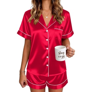 Ekouaer Satin Pajamas for Women Silk Pjs Short Set 2 Piece Lounge Sets | Short Sleeve Button Up Sleepwear,Notch Collar,Sleep,Bridal,Maternity,Postpartum,Wedding Party,Daily,Working from Home,Gifts(Red)
