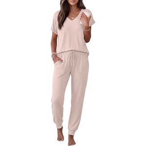 Ekouaer Womens Pajama Sets 2 Piece Lounge Set Short Sleeve Jogger Pants Pjs(Champagne)