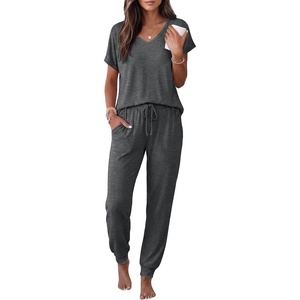 Ekouaer Womens Pajama Sets 2 Piece Lounge Set Short Sleeve Jogger Pants Pjs(Dark Grey)