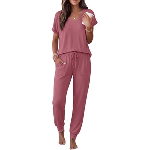 Ekouaer Womens Pajama Sets 2 Piece Lounge Set Short Sleeve Jogger Pants Pjs(Grey Purple Red)