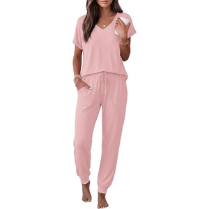 Ekouaer Womens Pajama Sets 2 Piece Lounge Set Short Sleeve Jogger Pants Pjs(Pink)
