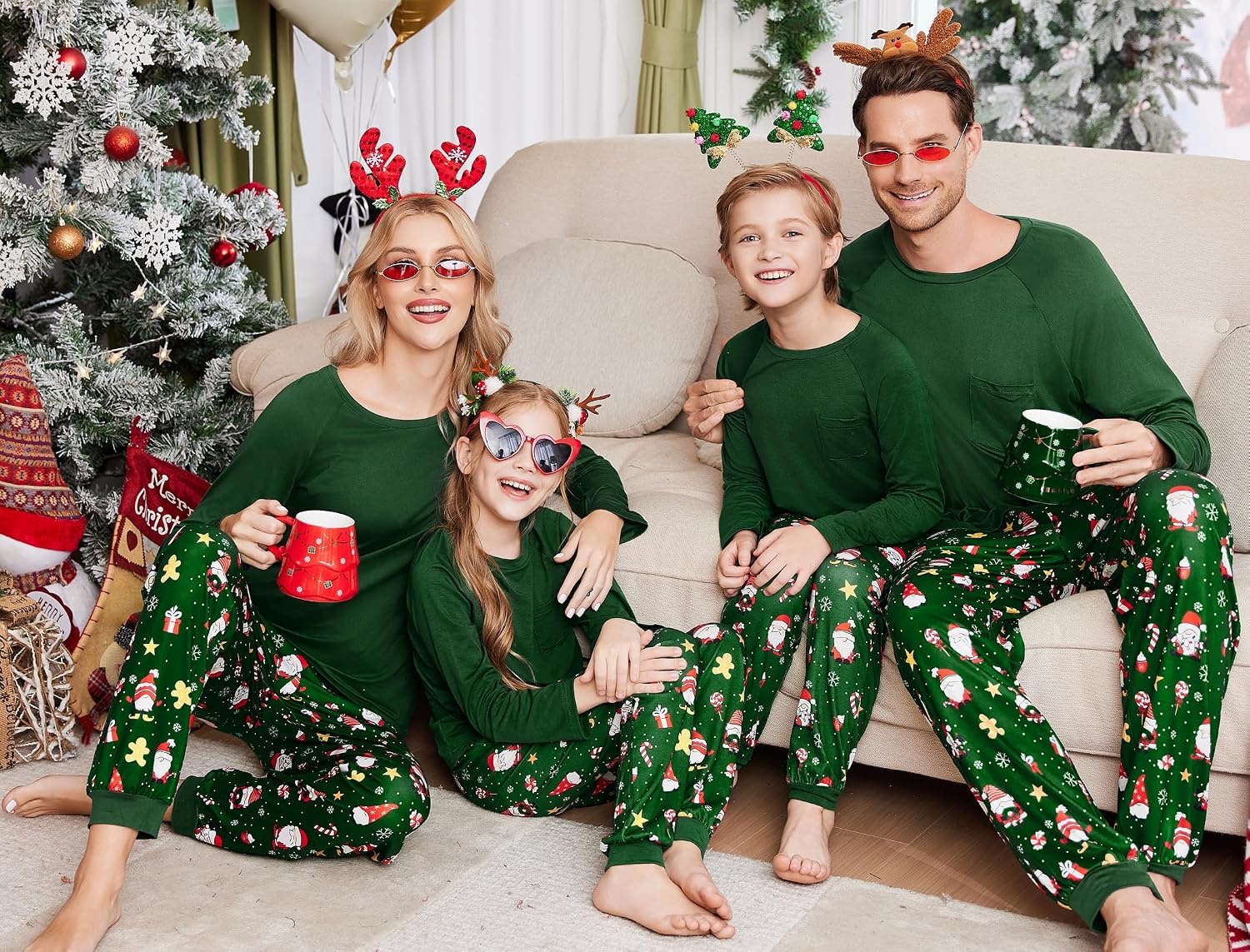 image:imageEkouaer Family Matching Pajamas Christmas Sleepwear Long Sleeve Pjs SetChristmas Green Print