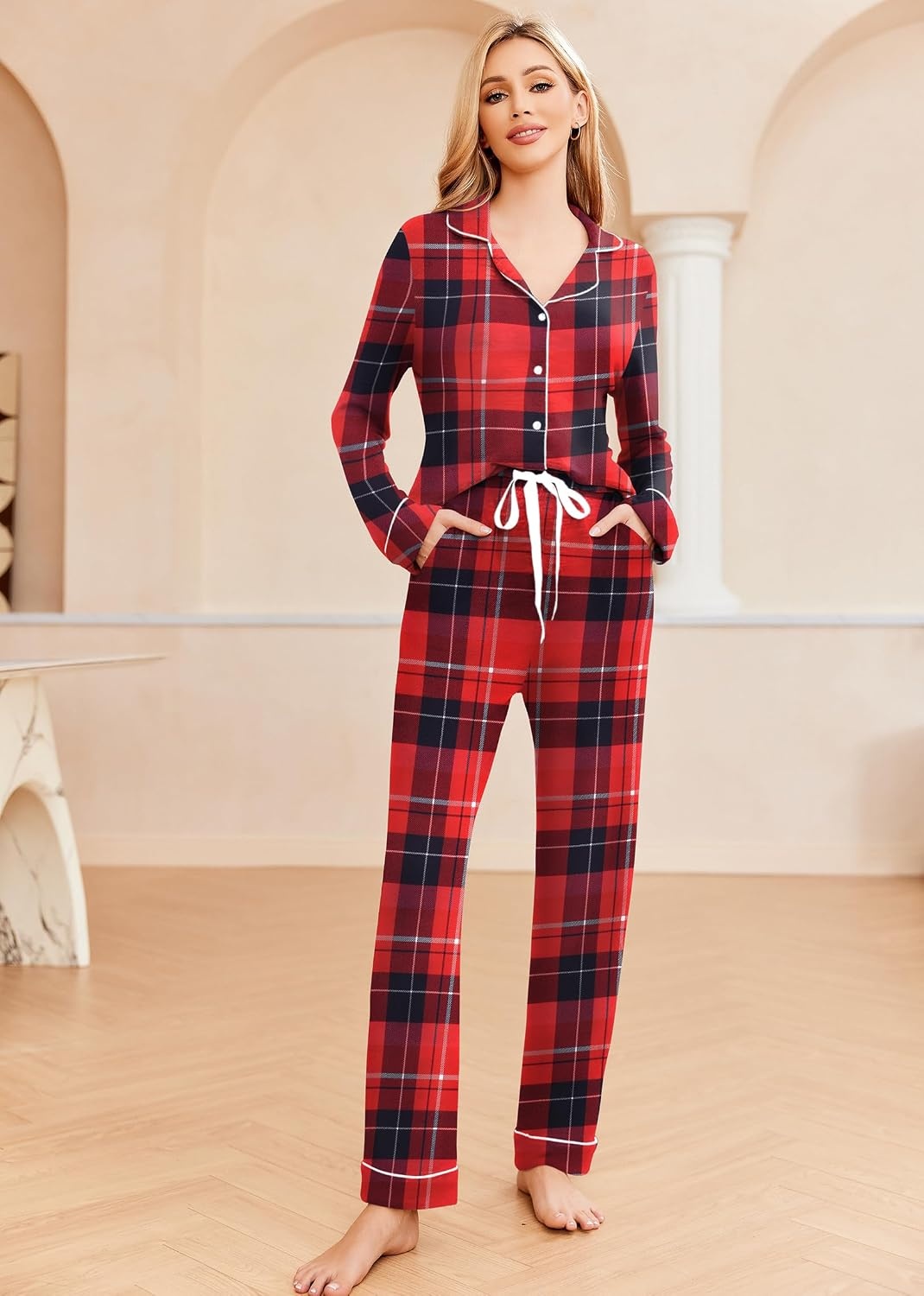 image:imageEkouaer Womens Pajamas Long Sleeve Loungewear Casual Button Down Pjs