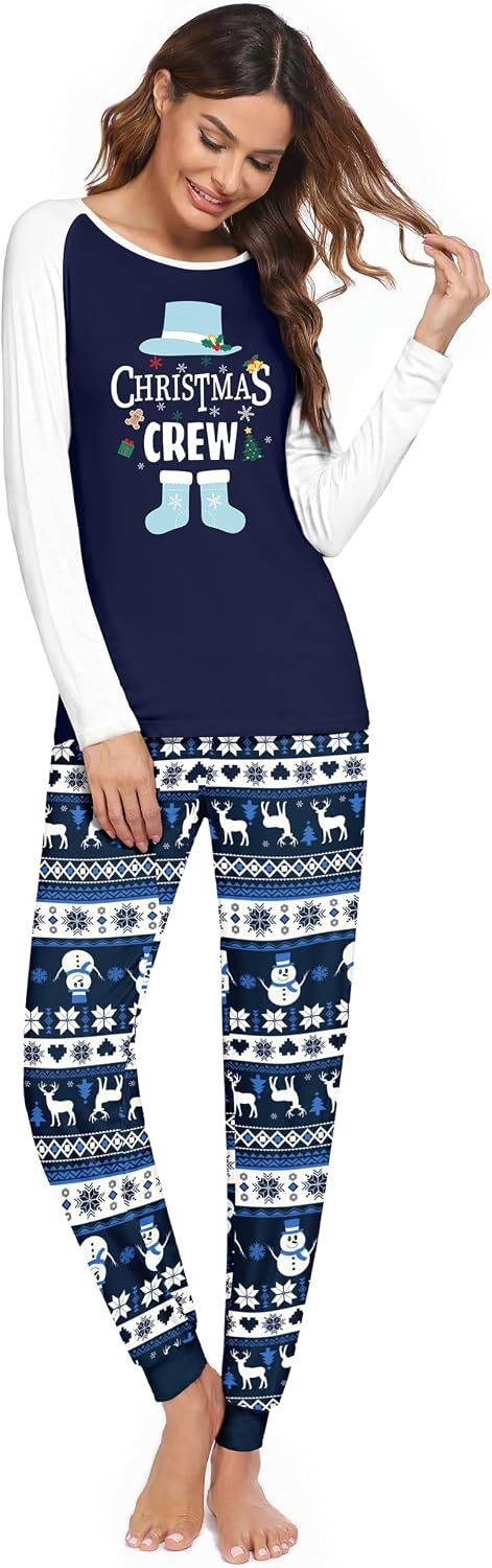 image:imageEkouaer Christmas Pajamas for Women Cute Print Long Sleeve Pj Lounge SetChristmas Crew