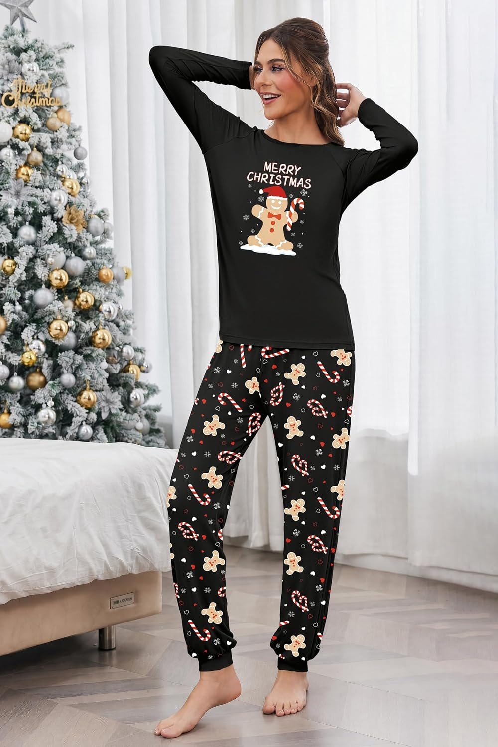 image:imageEkouaer Christmas Pajamas for Women Cute Print Long Sleeve Pj Lounge SetChristmas Gingerbread